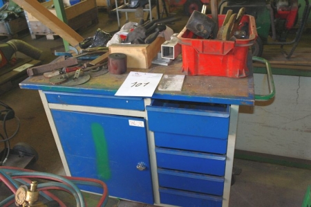 Workshop trolley containing various hand tools