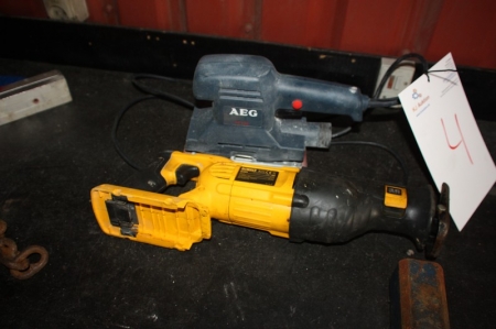 Power tool: orbital sander, AEG + cordless reciprocating saw, DeWalt (without battery and charger)