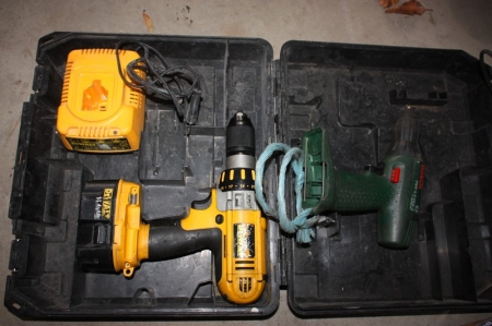 Cordless drilling machine, DeWalt, with battery and charger + cordless drill, Bosch (without battery and charger)