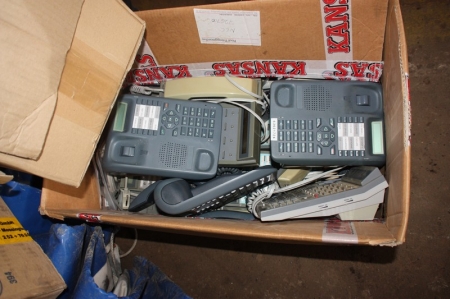 Various telephone equipment, some unused phones