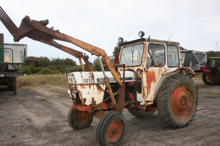 Tractor, David Brown 1212, fitted with front loader + front shovel. Condition unknown