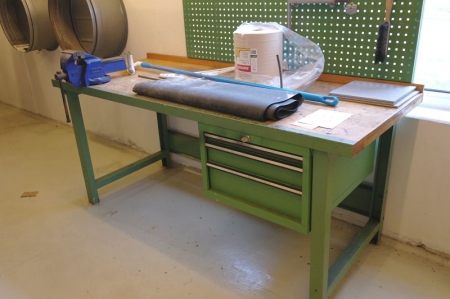 Work bench including drawer and vice