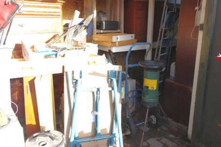 Everything in the shed. Shredders, chest of drawers, hand truck, rack