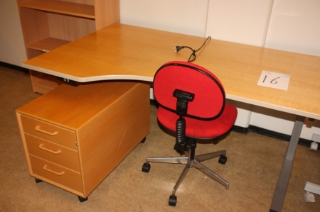 Electric height adjustable desks, SIS Linak system + drawers with 3 drawers + office + 2 x PC Desks + high bookcase, approx. 78 x 220 cm