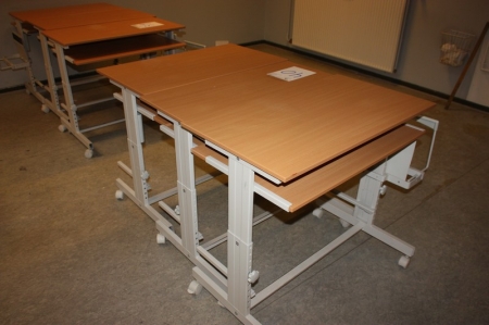 3 x PC tables on wheels, adjustable height