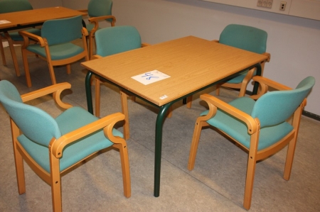 Bord + 4 stole med grønt bolster