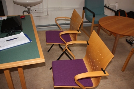 Bord, ca. 125 x 62 cm, Cube Design + 2 stole + rundt sofabord + 2 stole