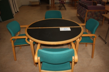 Bord, Ø120 cm + 4 stole
