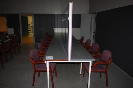 Spejlbord, ca. 540 x 107 cm, med el + ca. 10 stole
