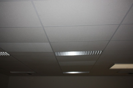 Approximately 9 ceiling luminaire + hang ceiling, approx. 8 x 8 meter + fire door, approx. 84 x 204 + radiator, app. length = 205 x height = approx. 96 cm + interior door