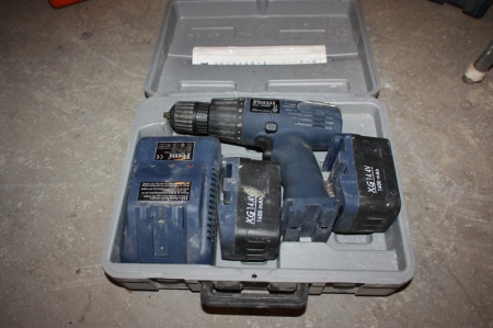 Cordless drill, Ferm, 14.4 volt, 2 batteries and charger