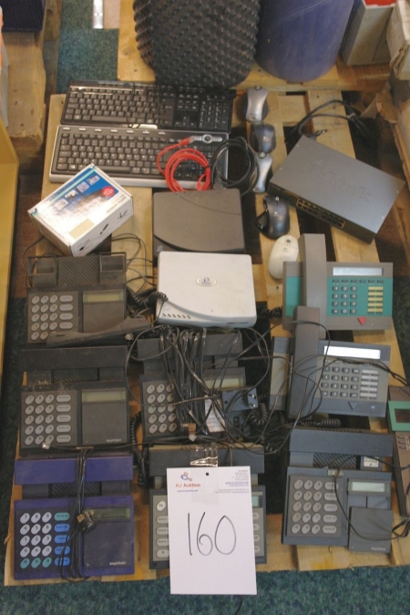 Pallet with various phones + keyboard + mouse, etc.