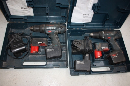 2 x Cordless drill, Bosch + battery + charger