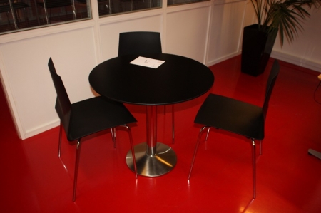 Cafebord, rundt, sortmalet, chromstel, en søjle, Ø 80 cm, Zeta Furniture + 3 stole, Four Design, Strand & Hvass