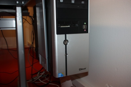 PC, mærket A-Desk, med DVD og kortlæser + fladskærm, Asus HDMI, VE248 + tastatur