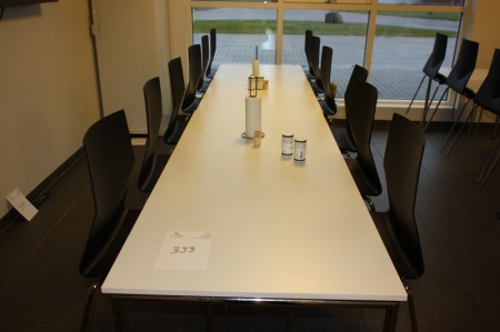 2 kantineborde, ca. 180 x 80 cm, hvid laminat, chromstel + 12 stole, Four Design, Strand & Hvass