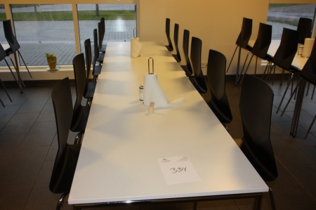 2 canteen tables, approx. 180 x 80 cm, white laminate, chrome steel + 12 chairs, Four Design, Strand & Hvass