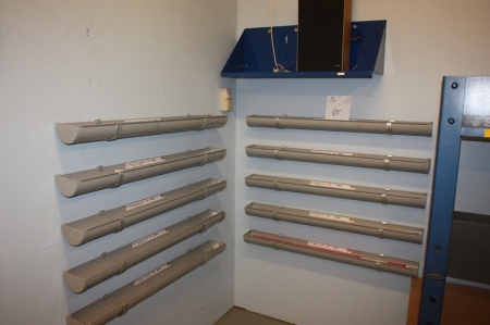 10 shelves containing welding rods + metal shelf