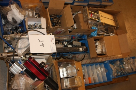 Pallet with miscellaneous, including air cylinders and other pneumatic components. Pallet not included