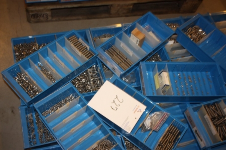 Pallet of various bolts, including Allen countersunk set screws, etc. Pallet not included