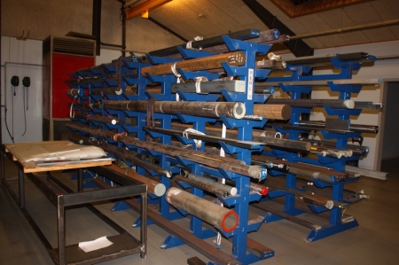 Pallet Racking, double-sided, 9 shelves, length 6 meters. Content, including rods, tubes stainless, aluminum. Pallet not included