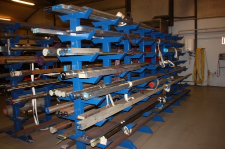 Pallet Racking, double-sided, 8 shelves, length 6 meters. Content, including rods, aluminum and stainless. Pallet not included