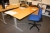 El-hæve sænke skrivebord, bøg, Linak teknik, ca. 200 x 85/110 cm + kontorstol + skuffesektion