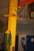 Pillar jib crane with electric hoist, Demag, 1000 kg. 1974. 2 speed up / down. Reach approx. 4 meters. Hook Height approx. 2 m + Magnetic lifting yoke, model Powertex, 200 kg