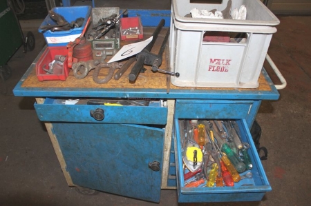 Workshop trolley, Blika, containing various hand tools, etc.