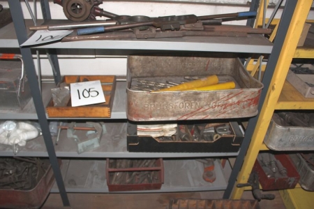 Content in 3 span Steel Shelving: Various drills + threading tools, etc.