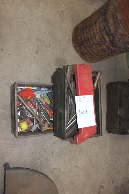 2 boxes containing assorted hand tools
