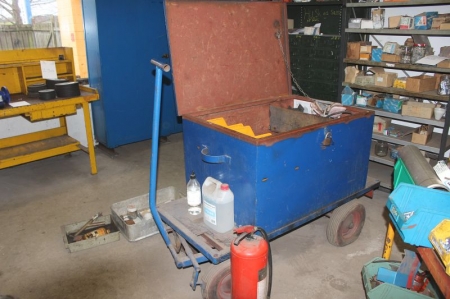 Large tool box on a trolley containing various assortment boxes, etc.