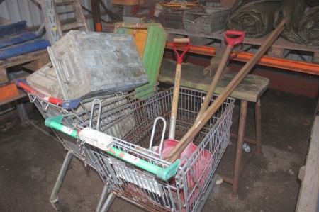 2 trolleys + miscellaneous tools + aluminium ladder + ladder etc.