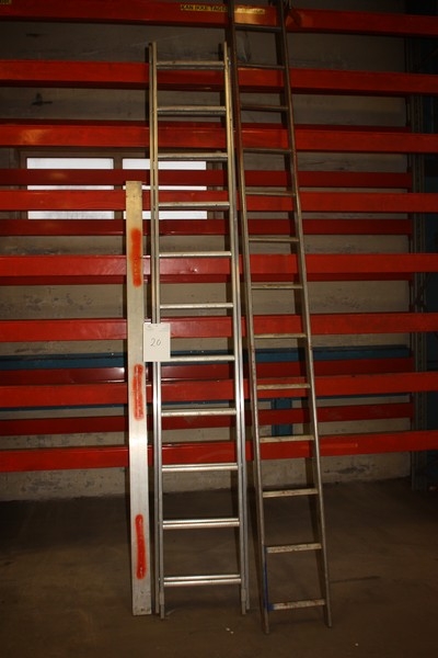 2 x aluminium ladders + straightedge