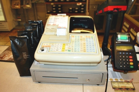 Cash register with label writer + older credit card machine