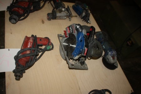 3 x el-værktøj: boremaskine, Hilti, TKI 2500 + håndrundsav, Skillsaw, Orea, 1600 Watt, Dual Laser + vinkelsliber, Bosch, ø125 mm