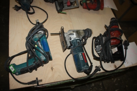 3 x el-værktøj: boremaskine, Makita + stiksav, Bosch GST 500 Professional + borehammer, Hilti TE5 + bord