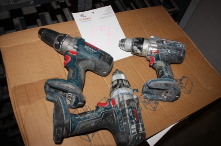 3 cordless drills, Bosch (without battery)