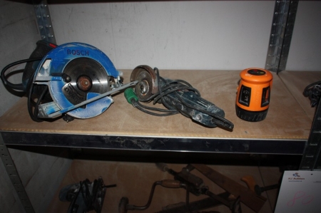 Power hand operated circular saw, Bosch + power angle grinder, 125 mm diameter, Bosch + laser leveller, FL 40-3 liner HP