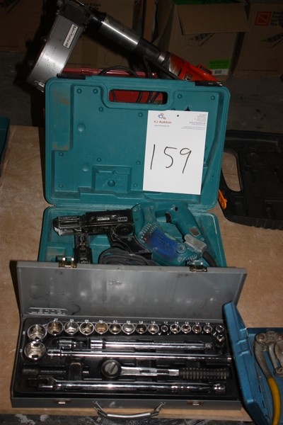 Topnøglesæt, 10-32 (ikke komplet) + el-gipsskruemaskine, Makita 6836 + el-skruemaskine, karruselmodel, Fein 2000