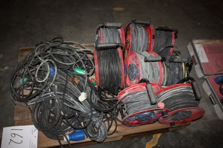 Palle med ca. 8 kabeltromler + diverse el-kabel