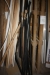 Contents of rack, remnants of wooden flooring, moldings, aluminum rails