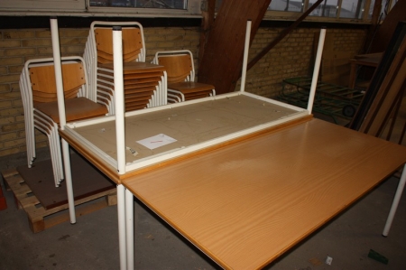 4 canteen tables, beech laminate, approx. 180x80 cm + approx. 18 canteen chairs