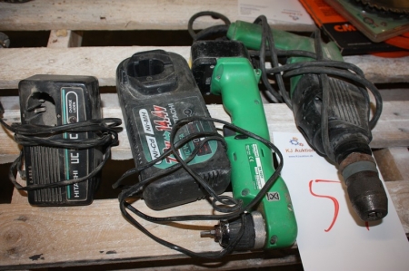 Power hammer drill, Hitachi + cordless angle screwdriver, Hitachi DN12DY with Battery + 2 Chargers