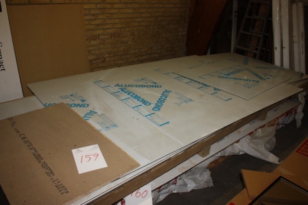 Pallet with plates marked Alucobond (aluminum composite panel), (3 whole plates + cuttings)