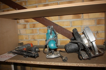 Luftdykkerpistol, Paslode + håndoverfræser, Makita 3620 + el-håndrundsav, Skillsaw, 1250 W, 66 mm