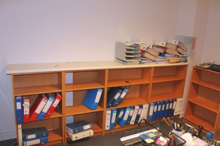 Shelving with calculator, paperweight, whiteboard without folders and paper