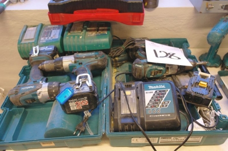 Lot various cordless machines with battery + charger, Makita