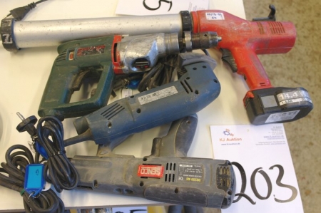 3 x  power tools + cordless caulking gun without charger