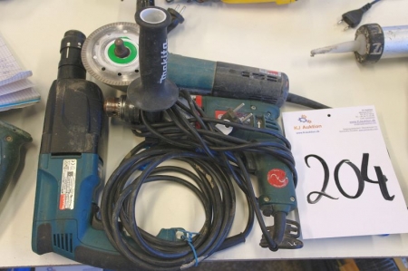 3 x  power tools angle grinder + drill